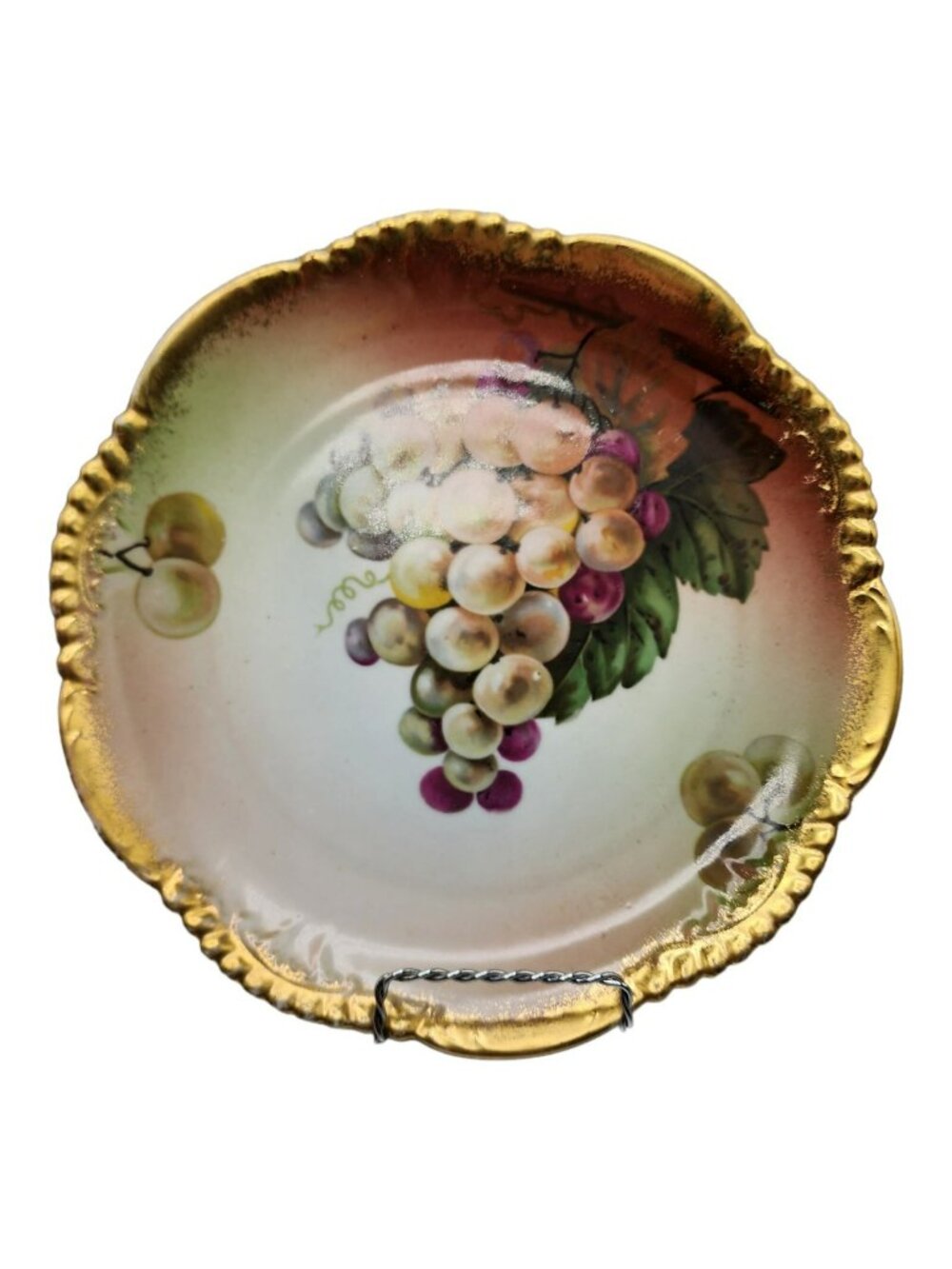 Vtg Wurttemberg Bauer & Pfeiffer 9 3/4" Cabinet Plate Grapes Gold Gilt Trim